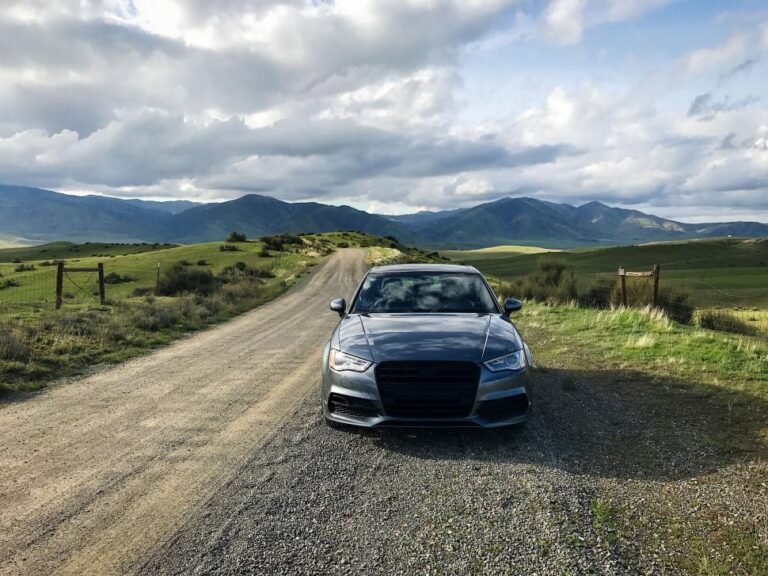 auto parcheggiata con vista sulle montagne