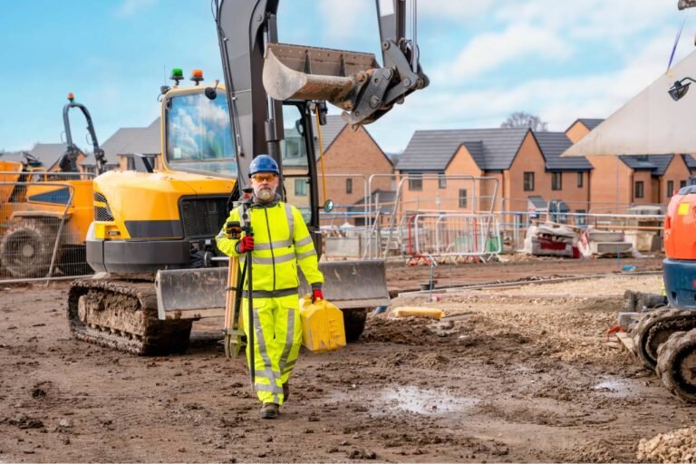 cantiere edile con operai e attrezzature