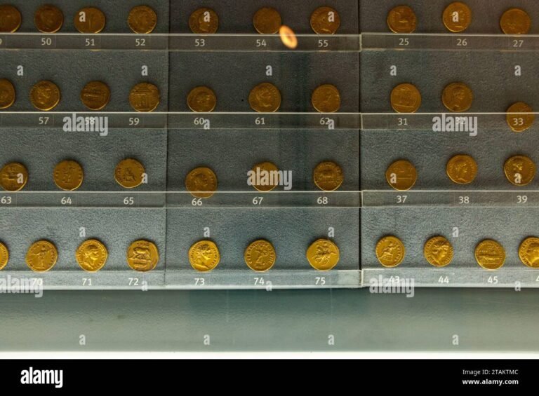 collezione di monete italiane antiche esposte