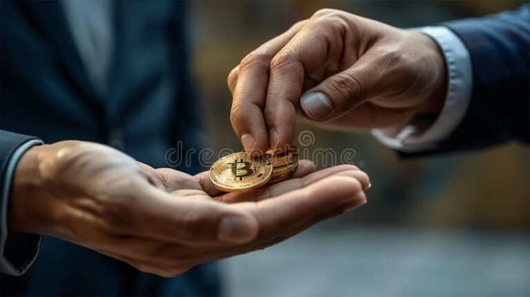 due mani che scambiano monete o fatture