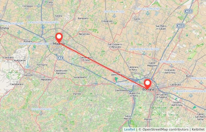 mappa delle strade tra modena e bologna