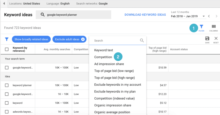 screenshot di google keyword planner in uso