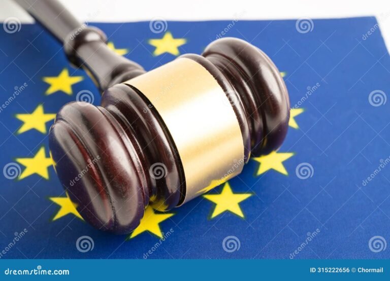 un avvocato in tribunale con bandiera europea