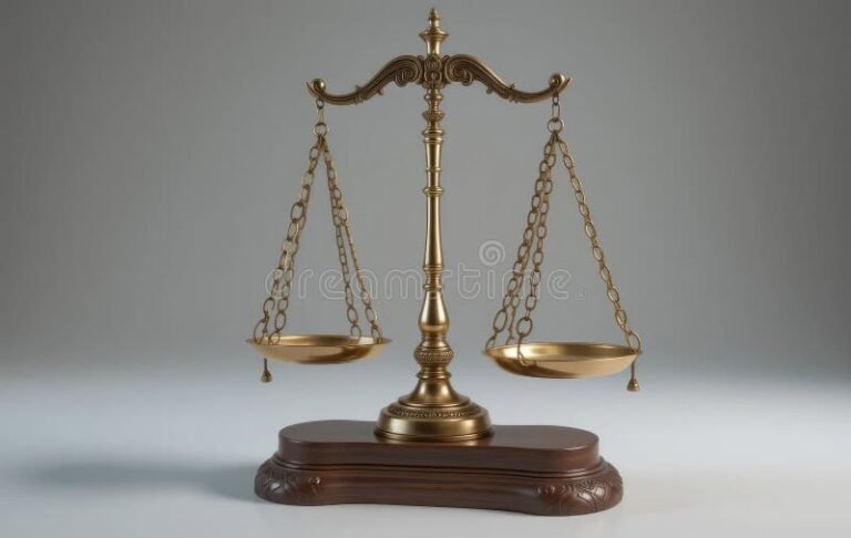 una bilancia della giustizia su uno sfondo neutro