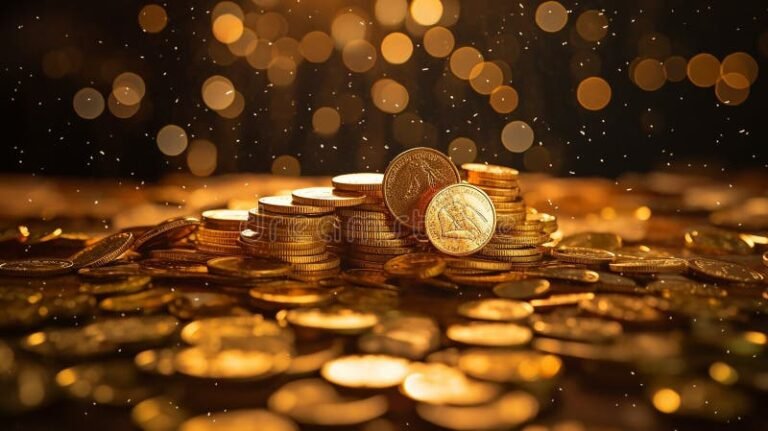 una cascata di monete dorate