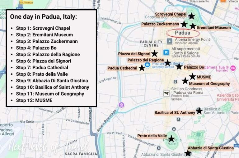 una mappa di padova con cibo fresco