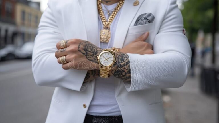 uomo elegante con gioielli raffinati